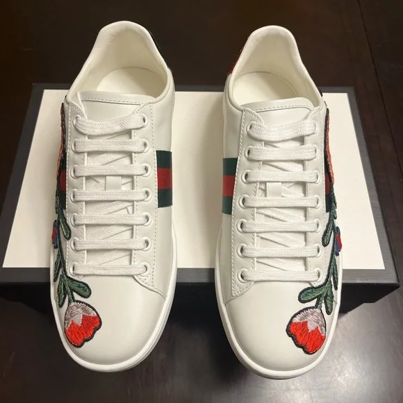 New Gucci Ace Embroidered Floral Sneaker Shoes Size 38.5 / US 8.5 - Picture 6 of 16